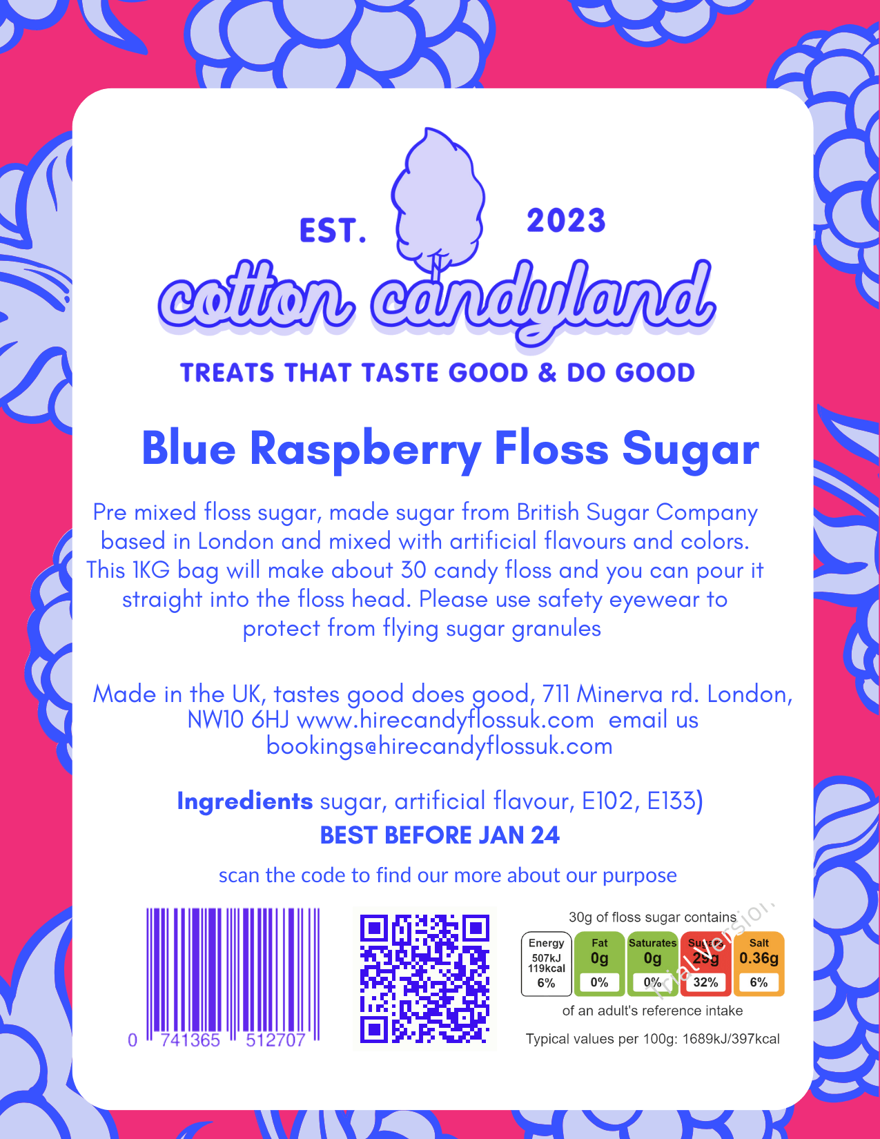 Candy Floss Sugar 1kg Blue Raspberry - Cotton CandylandCotton CandylandParty Supplies