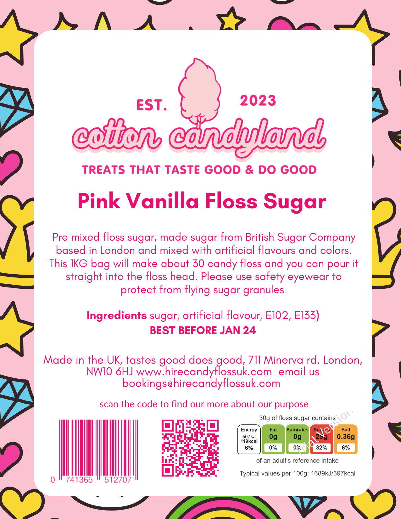 Candy Floss Sugar 1kg Pink vanilla - Cotton CandylandCotton CandylandParty Supplies