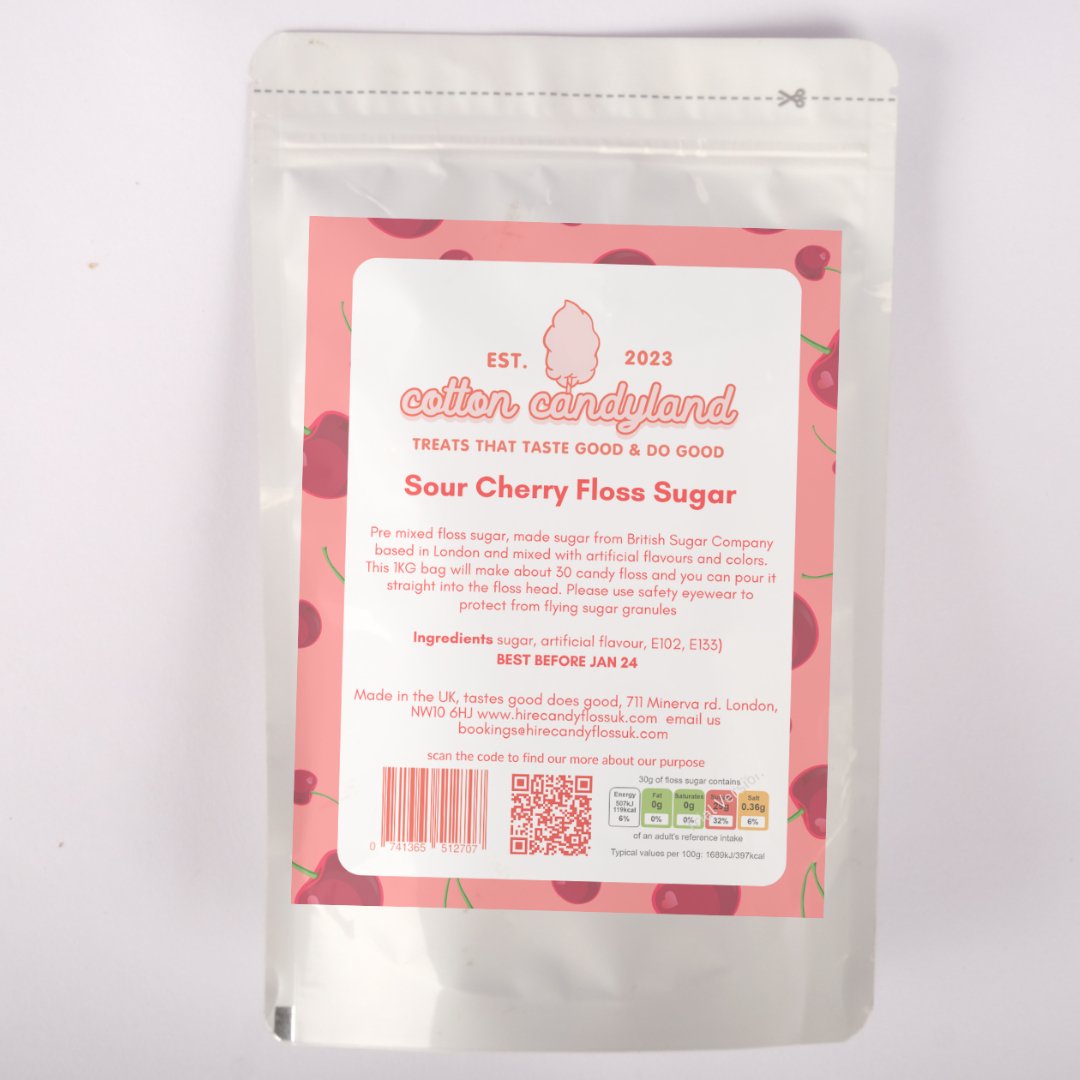 Candy Floss Sugar 1kg Sour Cherry Red - Cotton CandylandCotton CandylandParty Supplies