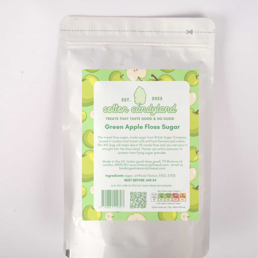 Candy Floss Sugar Green Apple flavour 1kg - Cotton CandylandCotton CandylandParty Supplies