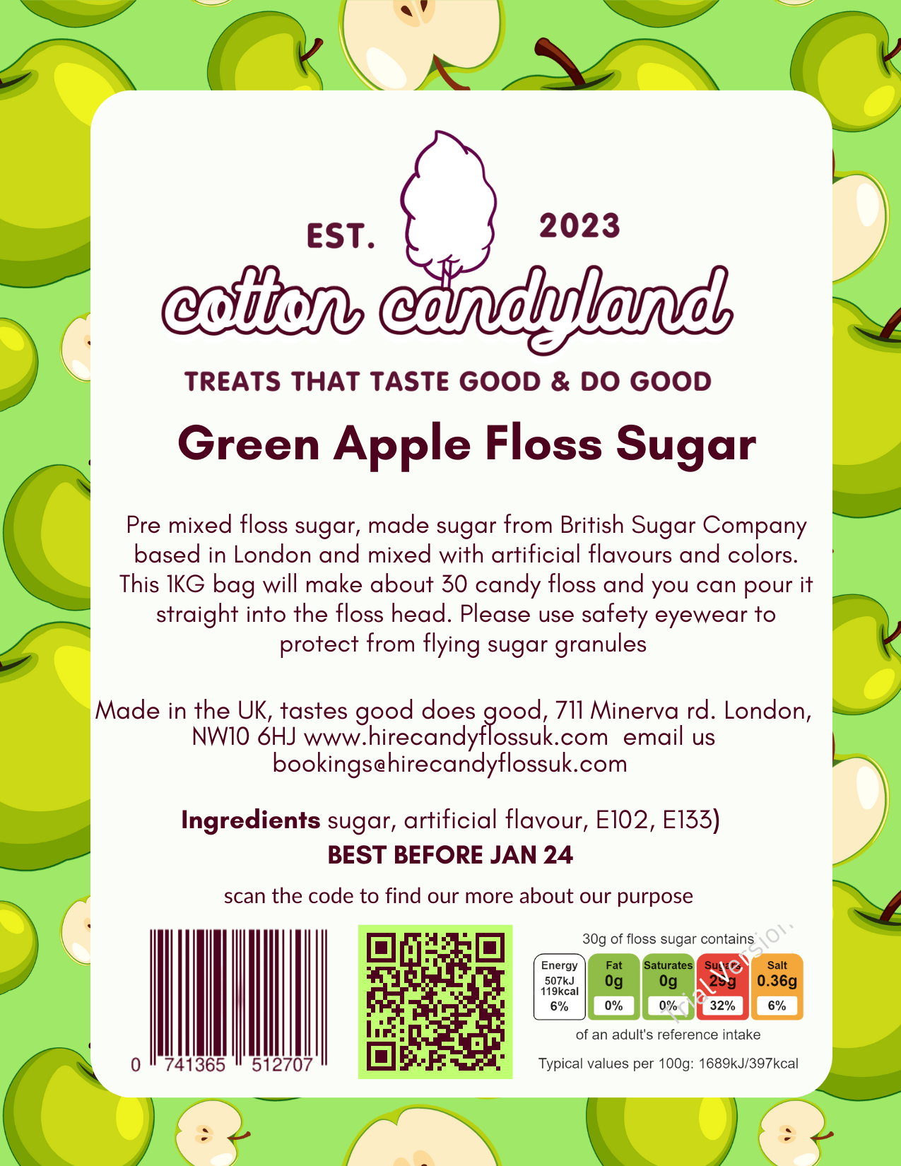 Candy Floss Sugar Green Apple flavour 1kg - Cotton CandylandCotton CandylandParty Supplies