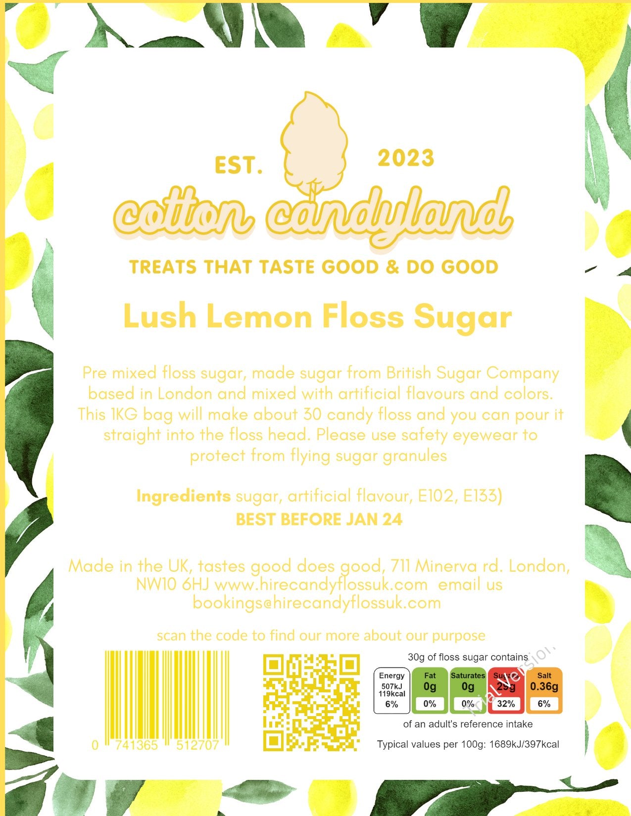 Candy Floss Sugar Lush Lemon flavour 1kg - Cotton CandylandCotton CandylandParty Supplies