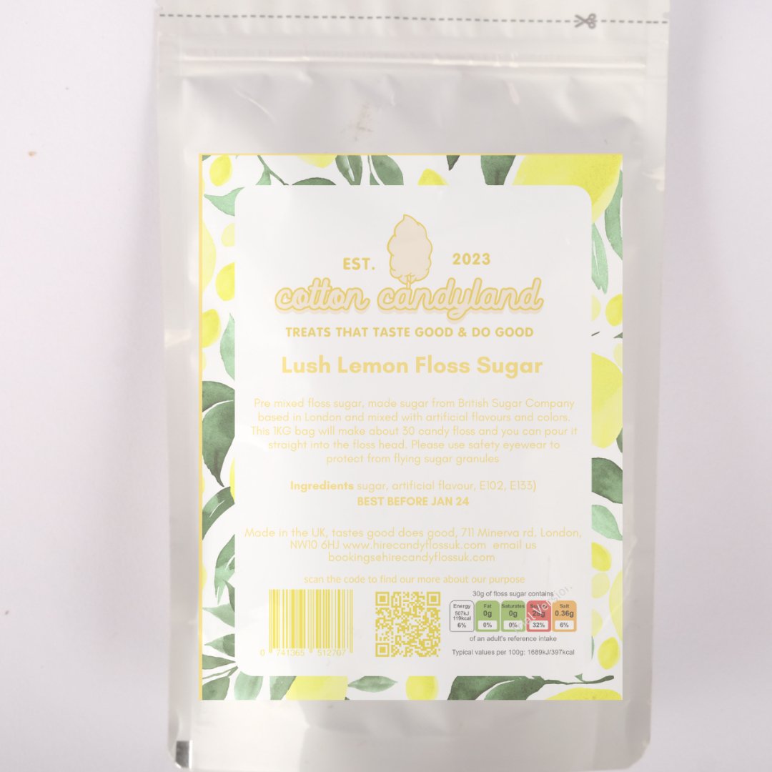 Candy Floss Sugar Lush Lemon flavour 1kg - Cotton CandylandCotton CandylandParty Supplies