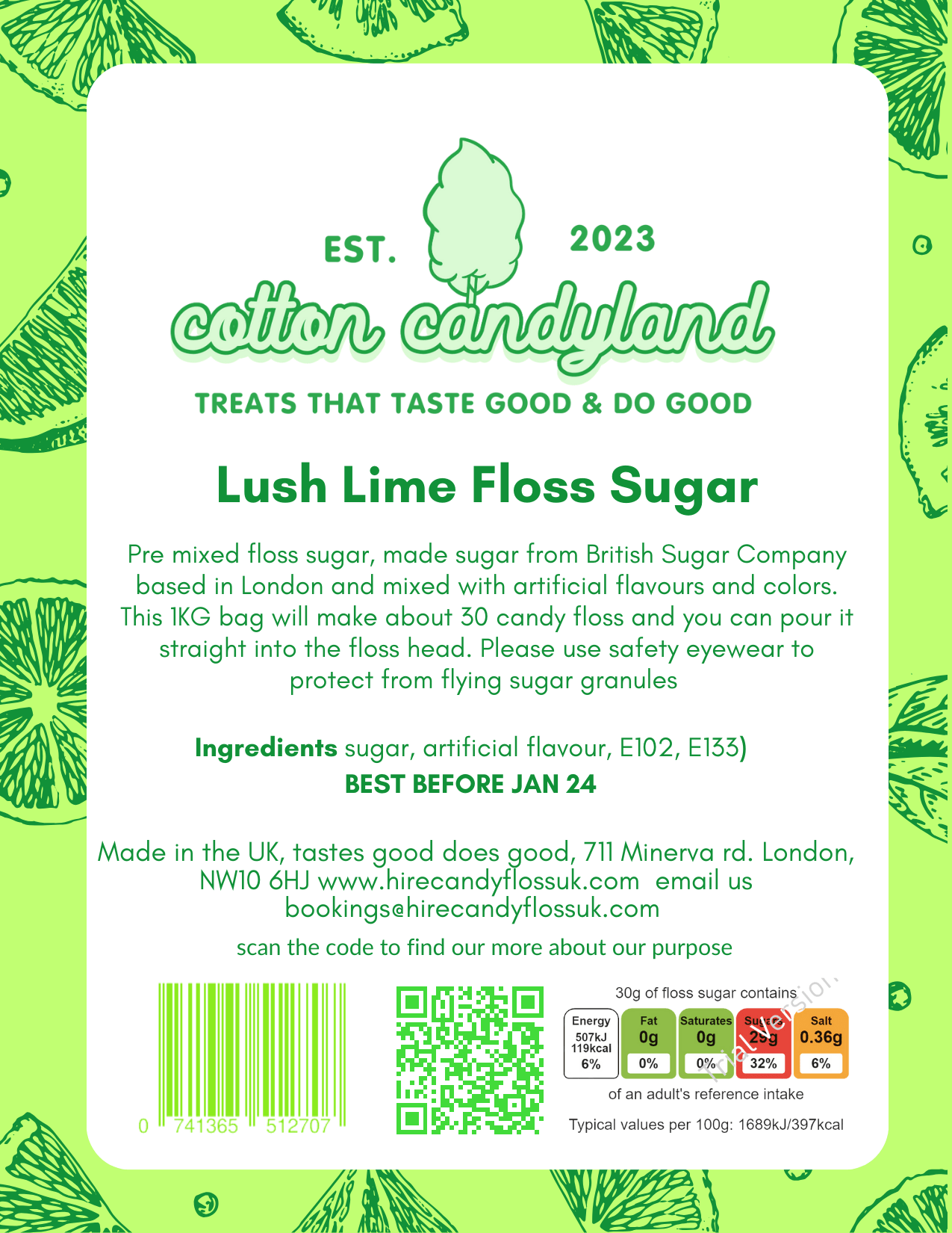 Candy Floss Sugar Zesty Lime flavour 1kg - Cotton CandylandCotton CandylandParty Supplies